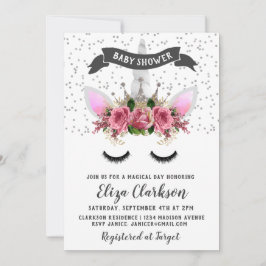 Silver Glitzer Unicorn Princess Baby Dusche Einladung