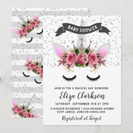Silver Glitzer Unicorn Princess Baby Dusche Einladung