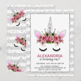 Silver Glitzer Unicorn Princess Birthday Einladung