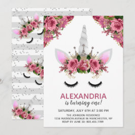 Silver Glitzer Unicorn Princess Birthday Einladung