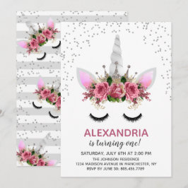 Silver Glitzer Unicorn Princess Birthday Einladung