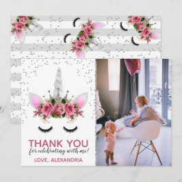 Silver Glitzer Unicorn Princess Danke Einladung