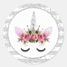 Silver Glitzer Unicorn Princess Runder Aufkleber