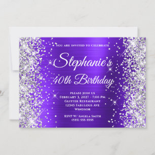 Silver Glitzer Violet Extravagant Monogram 40. Geb Einladung
