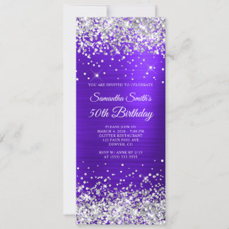 Silver Glitzer Violet Indigo 50. Geburtstag Einladung