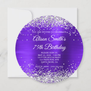 Silver Glitzer Violet Lila Extravagant 75. Geburts Einladung
