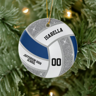 Silver Glitzer Volleyball Custom Design Keramik Ornament