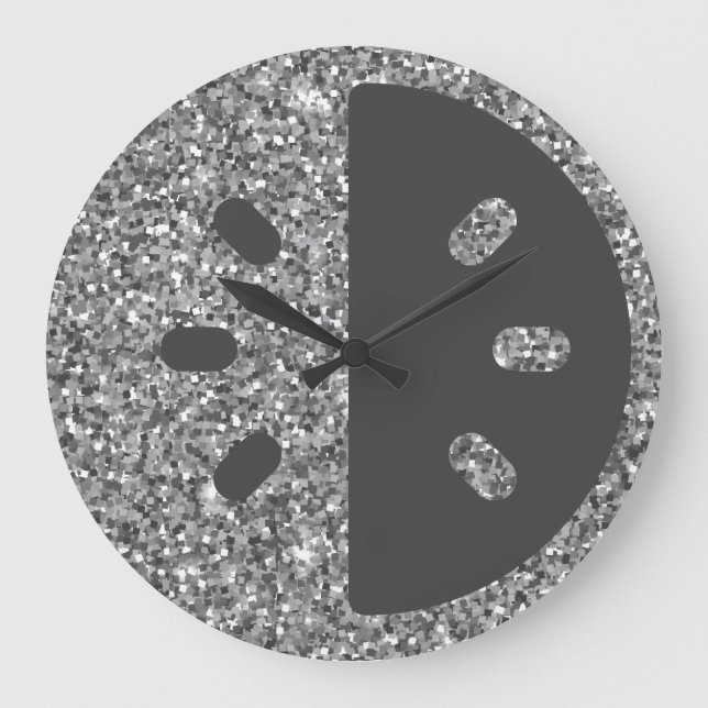 Silver Glitzer Wall Clock Große Wanduhr (Vorderseite)