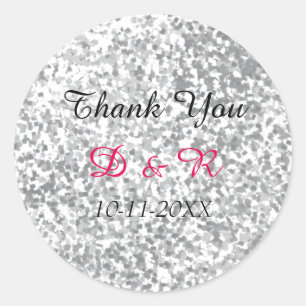 Silver Glitzer Wedding Personalisiert Runder Aufkleber