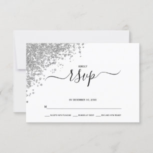 Silver Glitzer Wedding RSVP Karte
