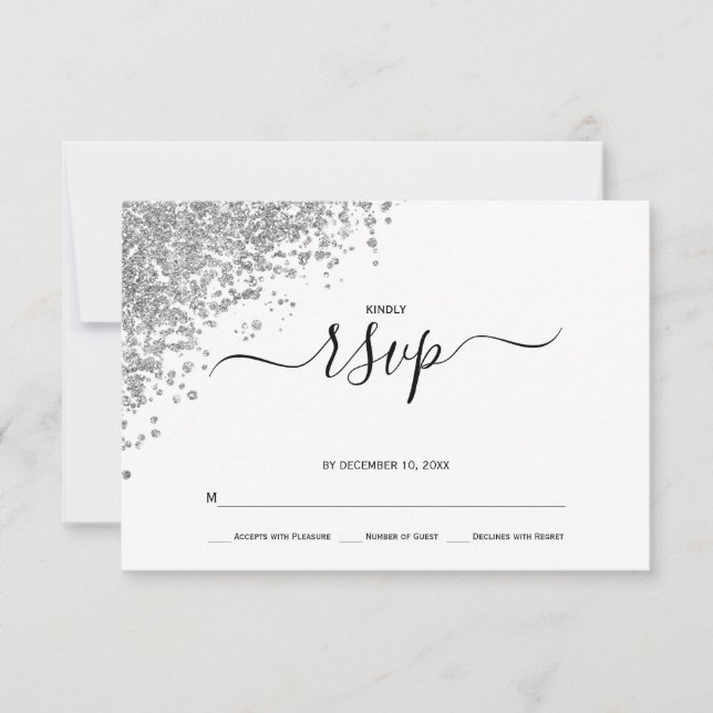 Silver Glitzer Wedding RSVP Karte (Vorderseite)