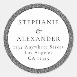 Silver Glitzer Wedname Rücksendeadresse Runder Aufkleber