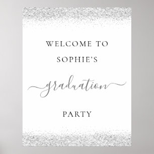 Silver Glitzer Welcome Graduation Party Poster