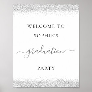 Silver Glitzer Welcome Graduation Party Poster