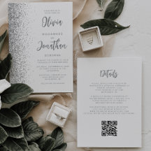 Silver Glitzer White Script QR Code Hochzeit