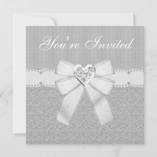 Silver Glitzer & White Sparkle Herzjuwel Einladung