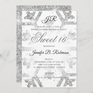 Silver Glitzer Winter Sweet 16 Geburtstag Einladung