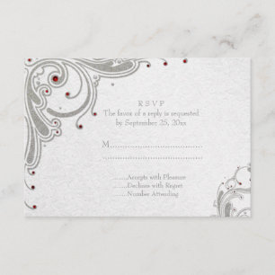 Silver Glitzer Wirbel + Rote Juwelen Hochzeit RSVP Karte
