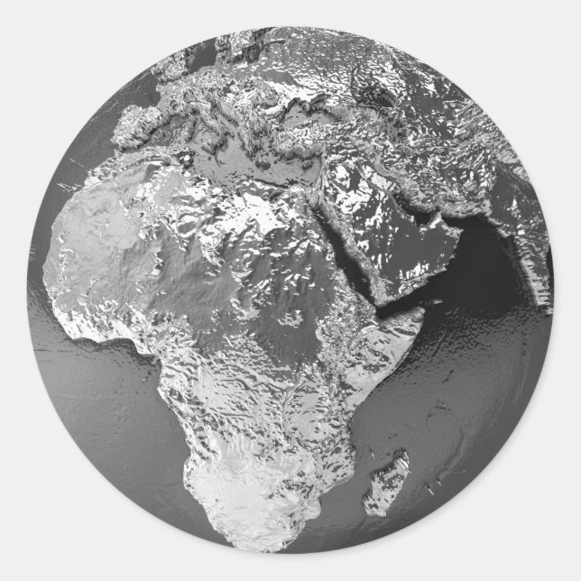 Silver Globe - Afrika, 3d Render Runder Aufkleber (Vorderseite)