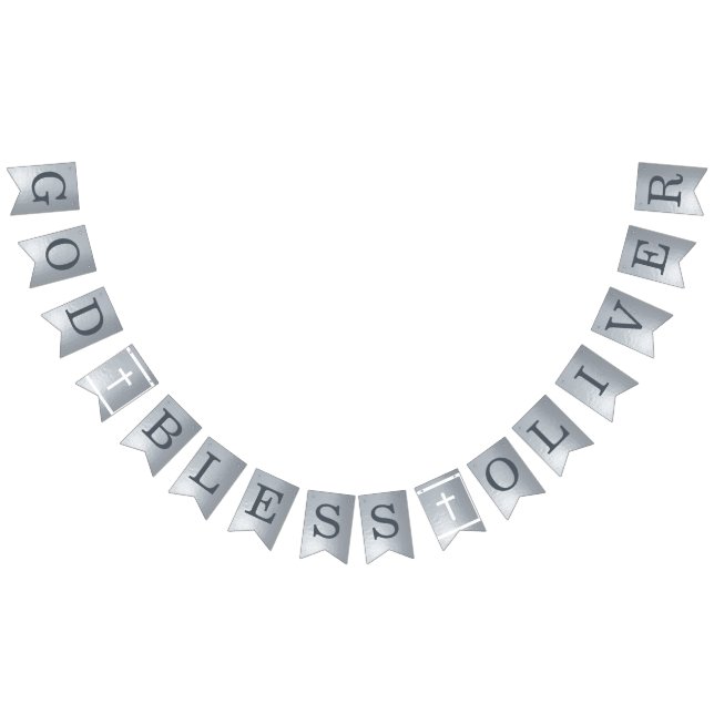 Silver God Bless 6 Briefe Name Taufkommunion Wimpelkette (Alle)