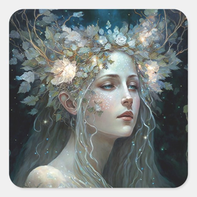 Silver Goddess Fantasy Art Quadratischer Aufkleber (Vorderseite)