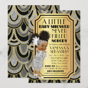 Silver Gold & Black Flapper Afrikanisches Mädchen Einladung