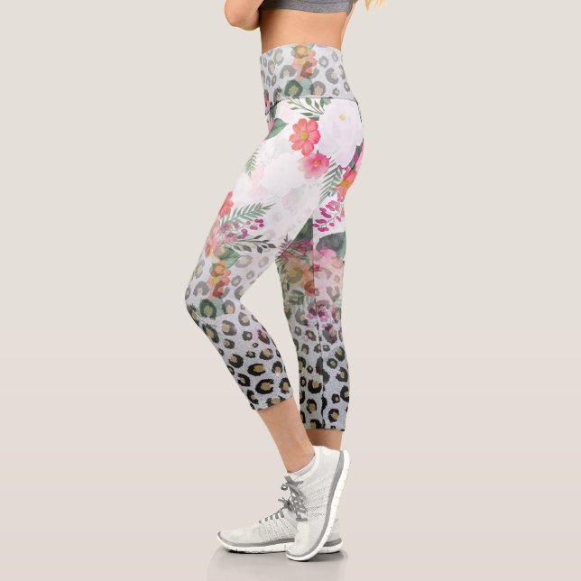 Silver Gold Black Leopard Print Pink Blume Capri Leggings (Links)