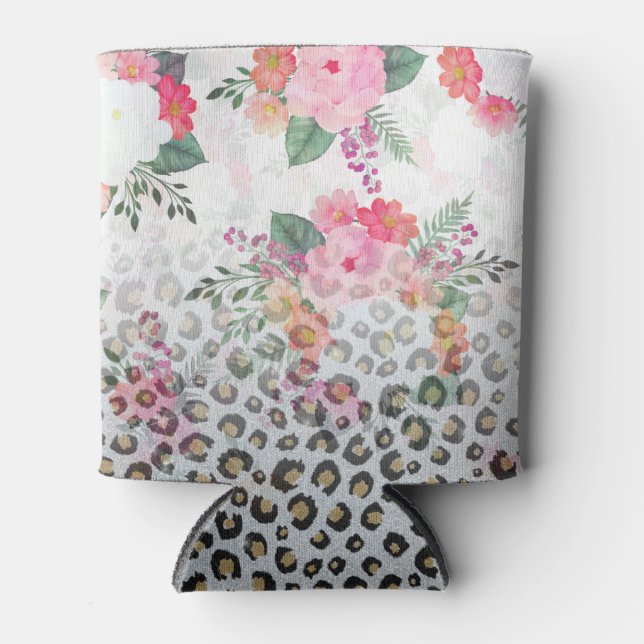 Silver Gold Black Leopard Print Pink Blume Dosenkühler (Vorderseite)