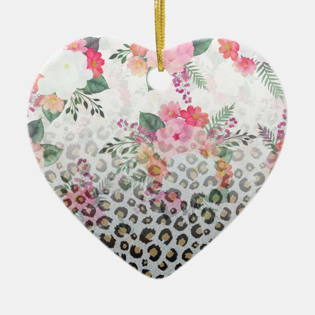 Silver Gold Black Leopard Print Pink Blume Keramik Ornament (Vorne)