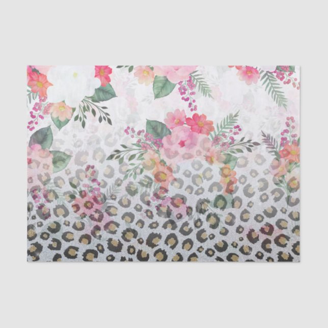 Silver Gold Black Leopard Print Pink Blume Seidenpapier (Vorderseite)
