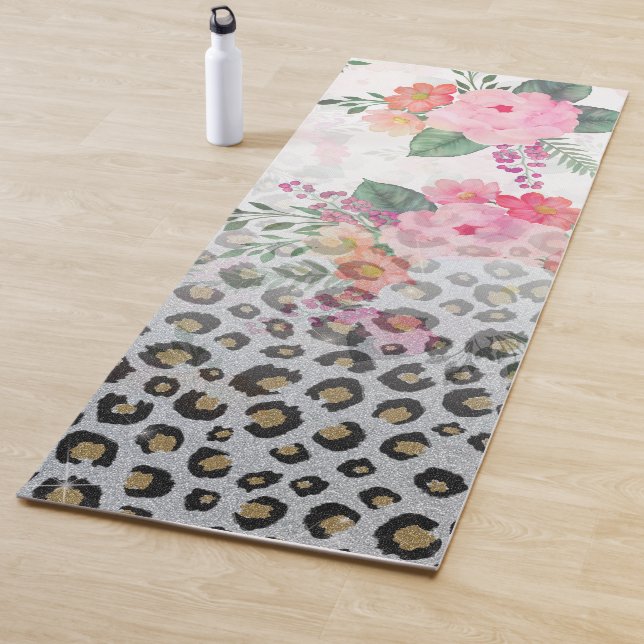 Silver Gold Black Leopard Print Pink Blume Yogamatte (Beispiel)