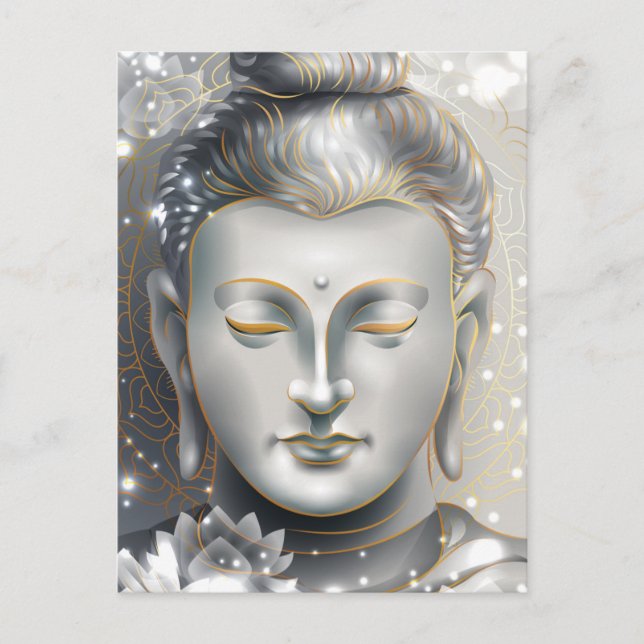 Silver & Gold Buddha Lotus Postkarte (Vorderseite)