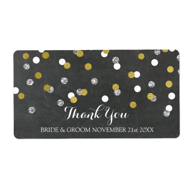 Silver Gold Chalkboard Confetti Wedels Labels (Vorne)