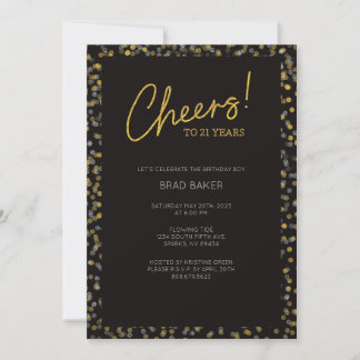 Silver & Gold Confetti Einladung zum 21. Geburtsta