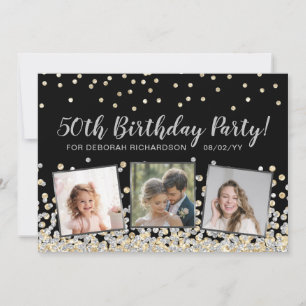 Silver Gold Confetti FotoCollage 50. Geburtstag Einladung
