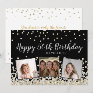 Silver Gold Confetti FotoCollage 50. Geburtstag Karte