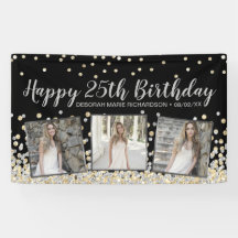 Silver Gold Confetti Photo Collage 25th Birthday