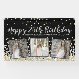 Silver Gold Confetti Photo Collage 25th Birthday Banner