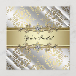 Silver Gold Damask Party Einladung