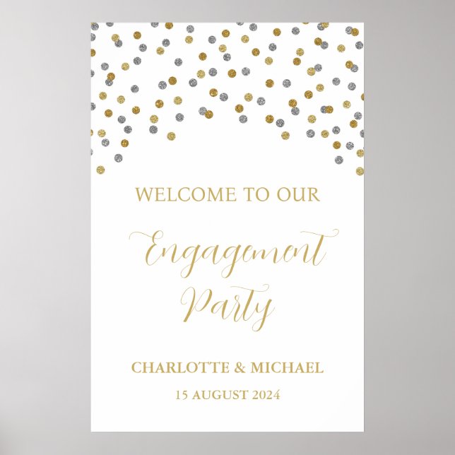 Silver Gold Engagement Party Custom 20 x 30 Poster (Vorne)