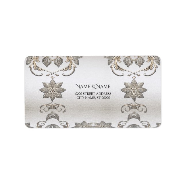 Silver Gold Floral Address Label Adressaufkleber (Vorne)