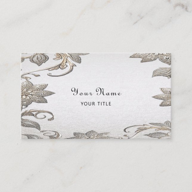 Silver Gold Floral Business Card Visitenkarte (Vorderseite)