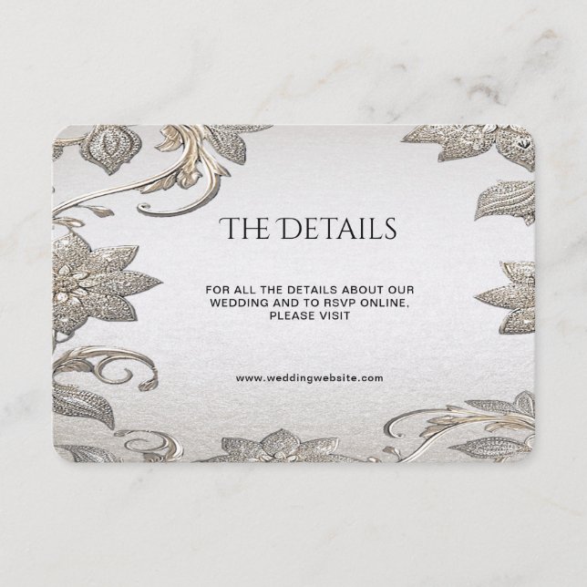 Silver Gold Floral Detail Umschließungskarte Begleitkarte (Vorderseite)