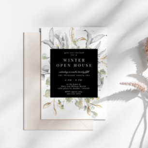 Silver Gold Floral Elegantes Open House Einladung