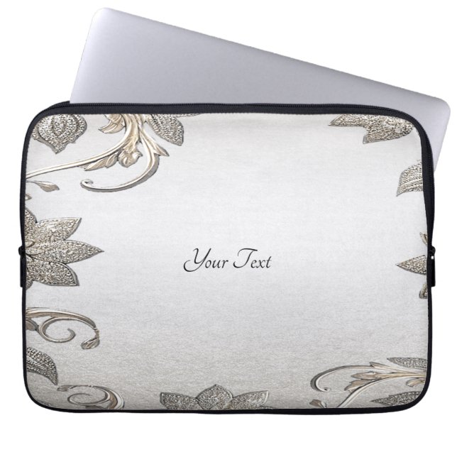 Silver Gold Floral Laptop Sleeve (Vorderseite)