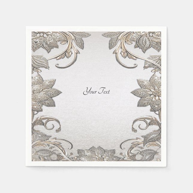 Silver Gold Floral Napkins Serviette (Vorderseite)