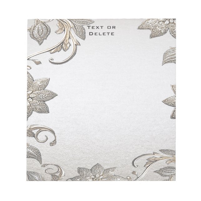 Silver Gold Floral Notepad Notizblock (Vorderseite)