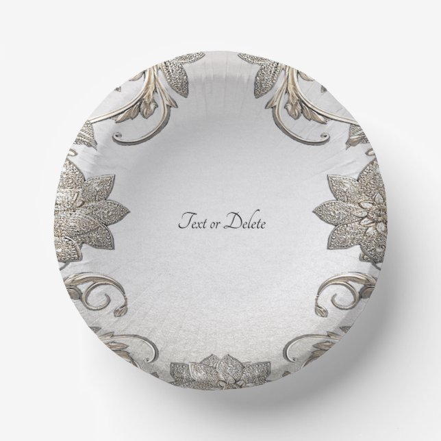 Silver Gold Floral Paper Bowls Pappteller (Vorderseite)