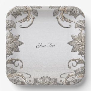 Silver Gold Floral Paper Plate Pappteller