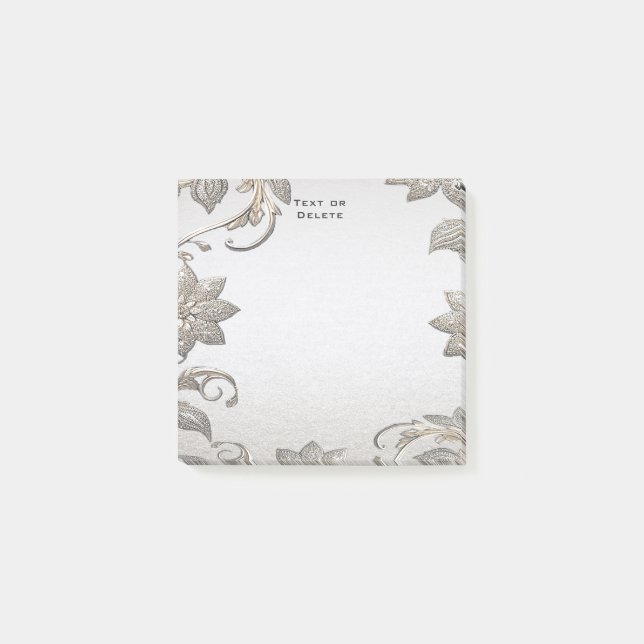 Silver Gold Floral Post It Notes Post-it Klebezettel (Vorderseite)